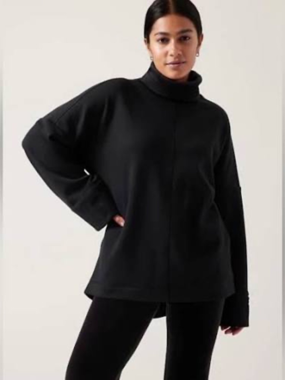 Athleta Cozy Karma Funnel neck Fleece Lined Tunic Sweatshirt - MED - Black